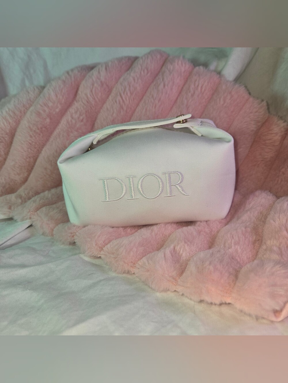 Dior White Embroidered Logo Cosmetic Case 2024/2025 Gifted Item